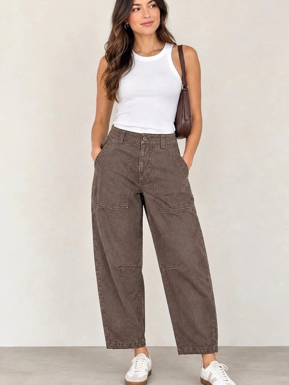 Madewell The Darted Barrel-Leg Pant Barrel-Leg Pants in Brown Waist 27